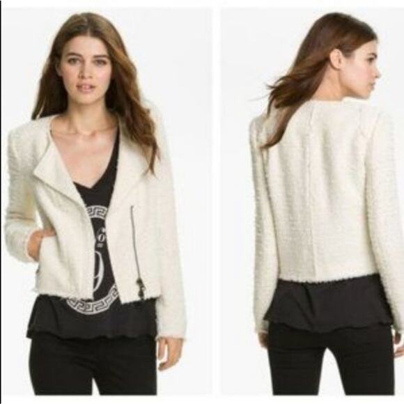 Truth & Pride Cream Tweed Moto Zip Blazer Jacket With Metallic Thread Womens M - Picture 1 of 10